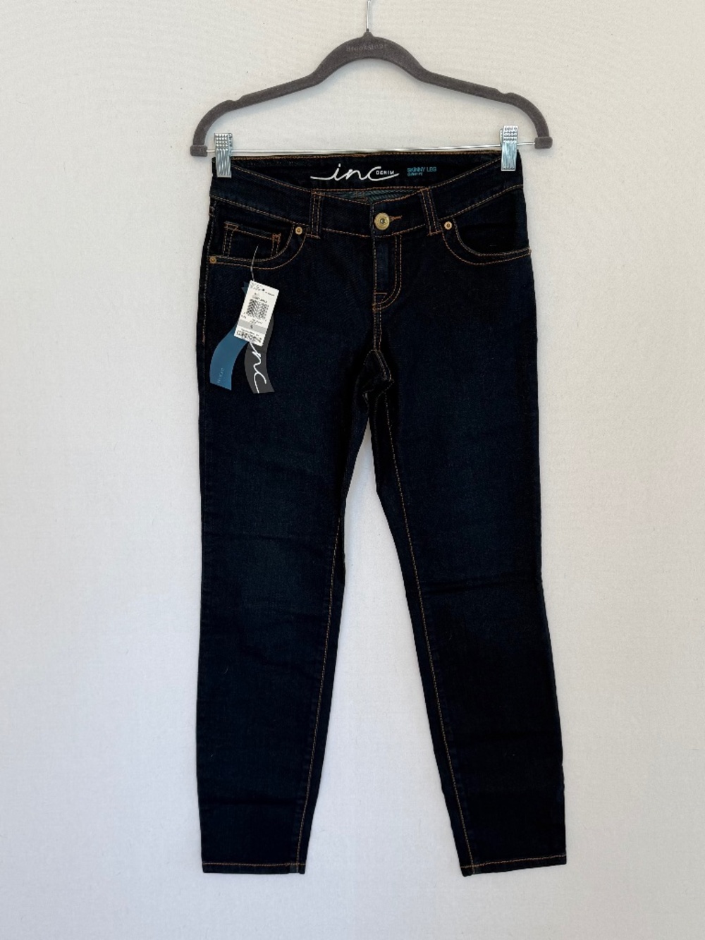 INC International Concepts Size 0 Skinny Leg Curvy Fit Indigo Denim Jeans NEW